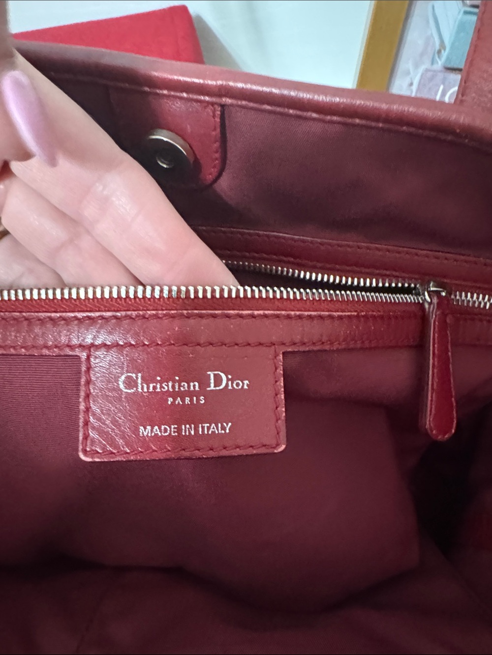 Dior Burgundy Quilted Tote with Signature Charms - Picture 11 of 13